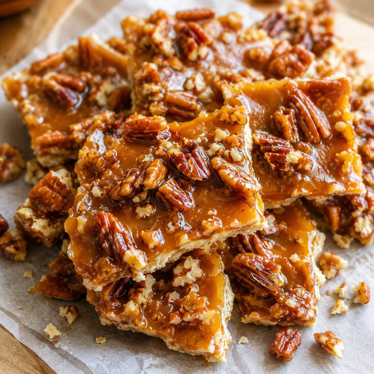 Buttery pecan pie bark with graham crackers and toasted pecans