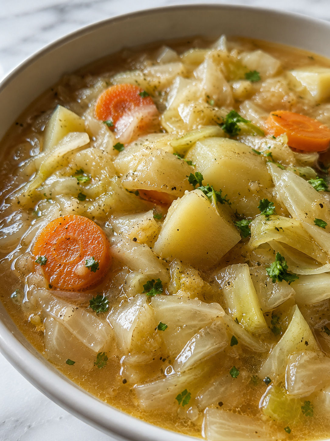 Cabbage Soup, plated and served