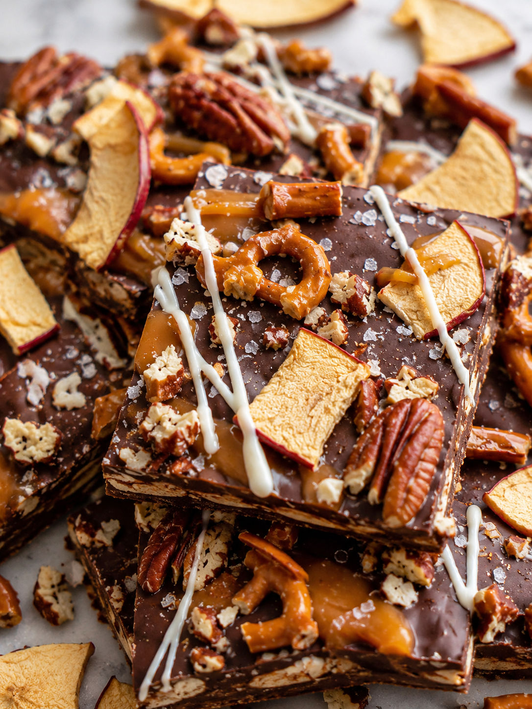 Caramel Apple Bark, plated and served