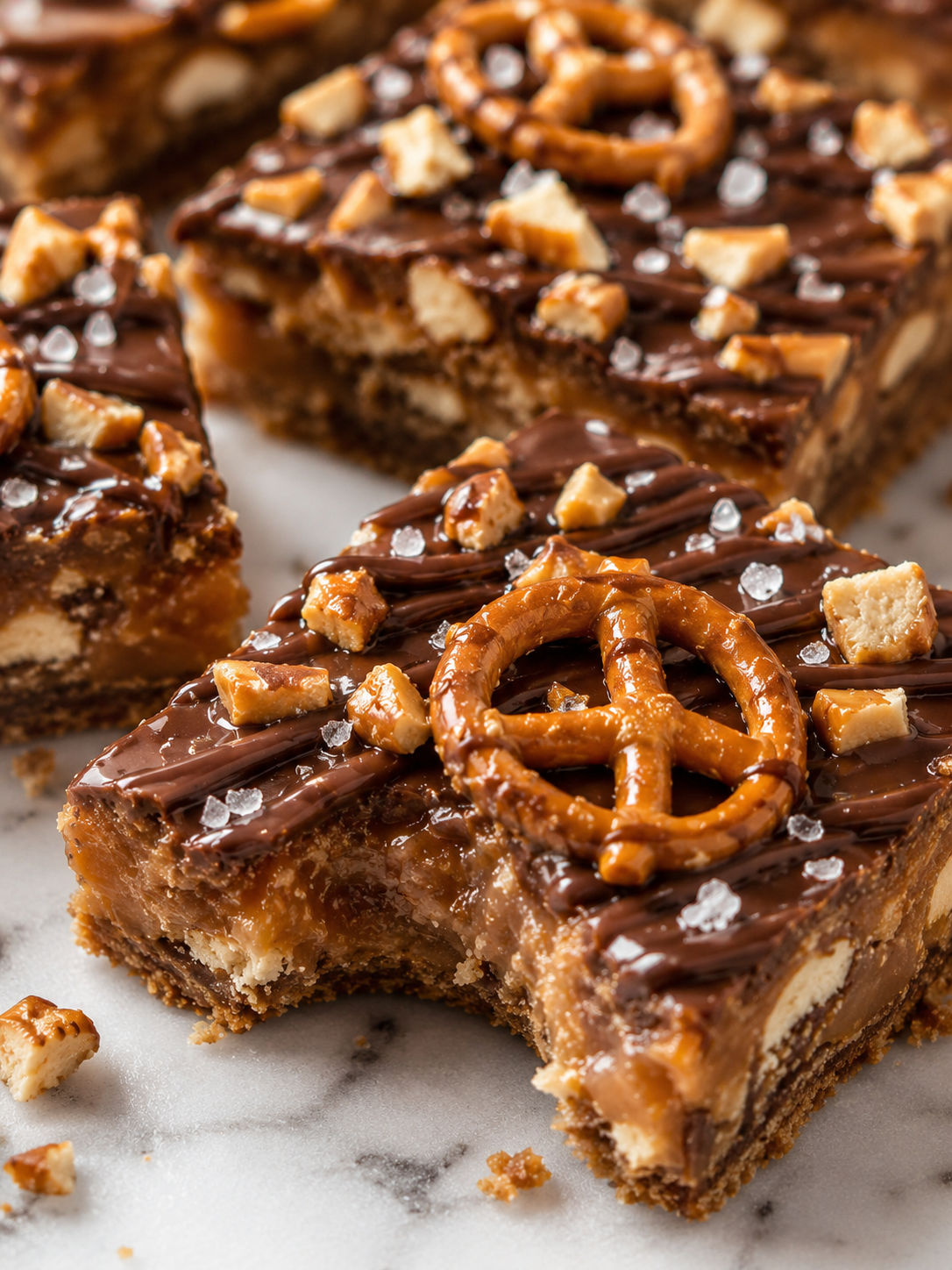 Caramel Pretzel Crack Bars, plated and served