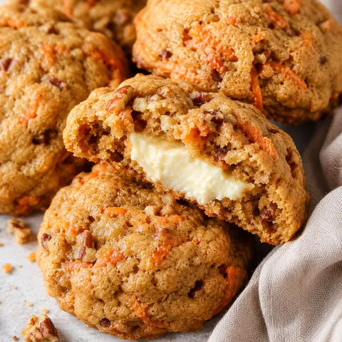 Carrot cheesecake cookies with creamy centers and carrot flecks