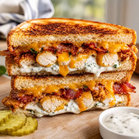 Cheddar bacon ranch chicken melt with crisp bacon and golden toast