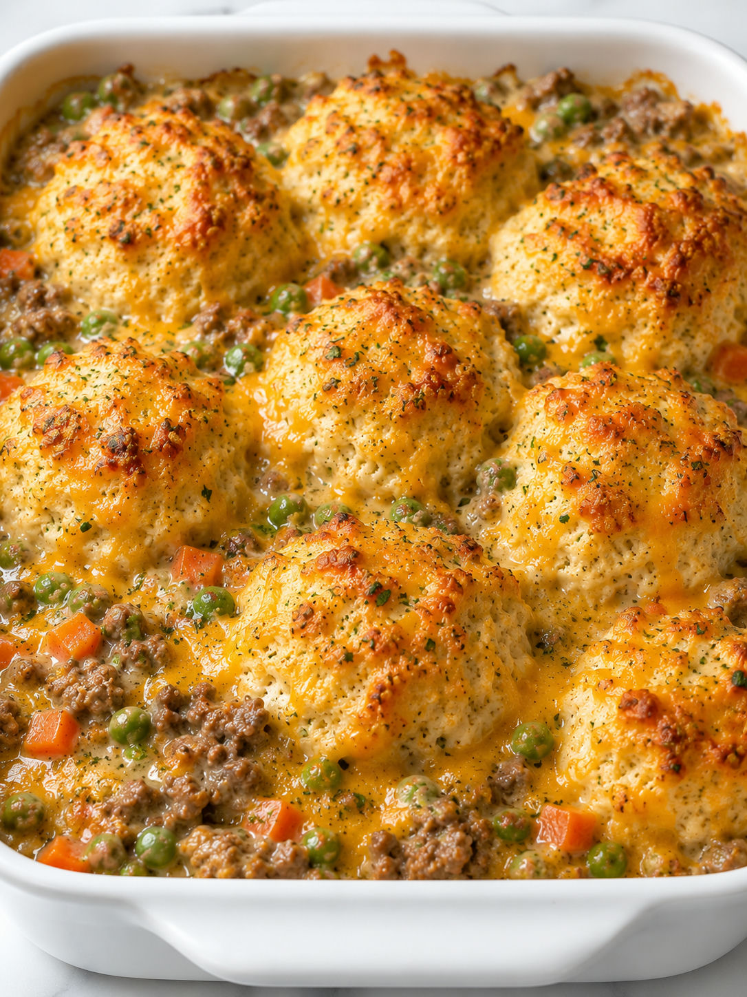 Spoonful of Cheddar Bay Hamburger Casserole with creamy beef filling