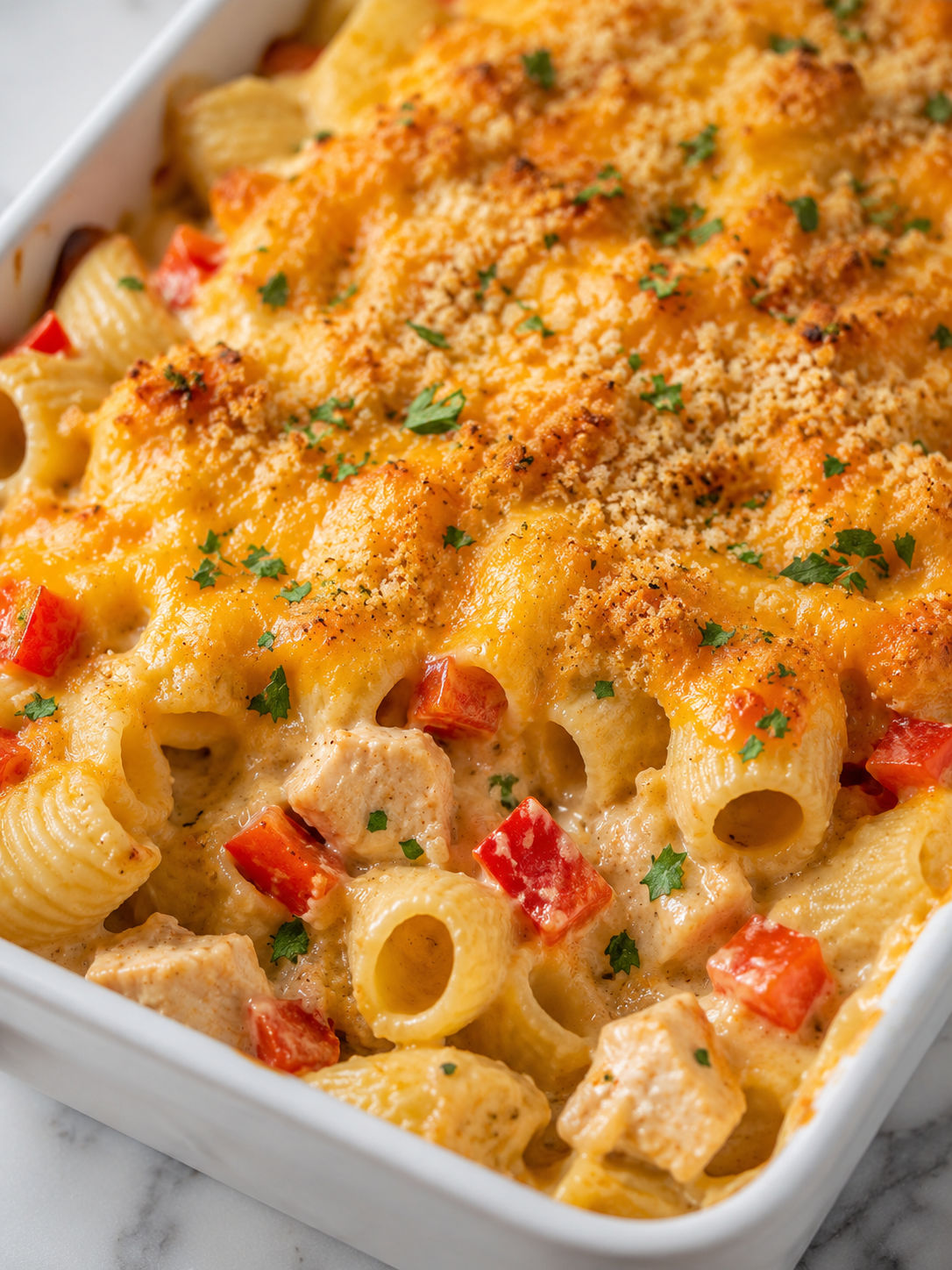 Cheesy Baked Casserole, plated and served