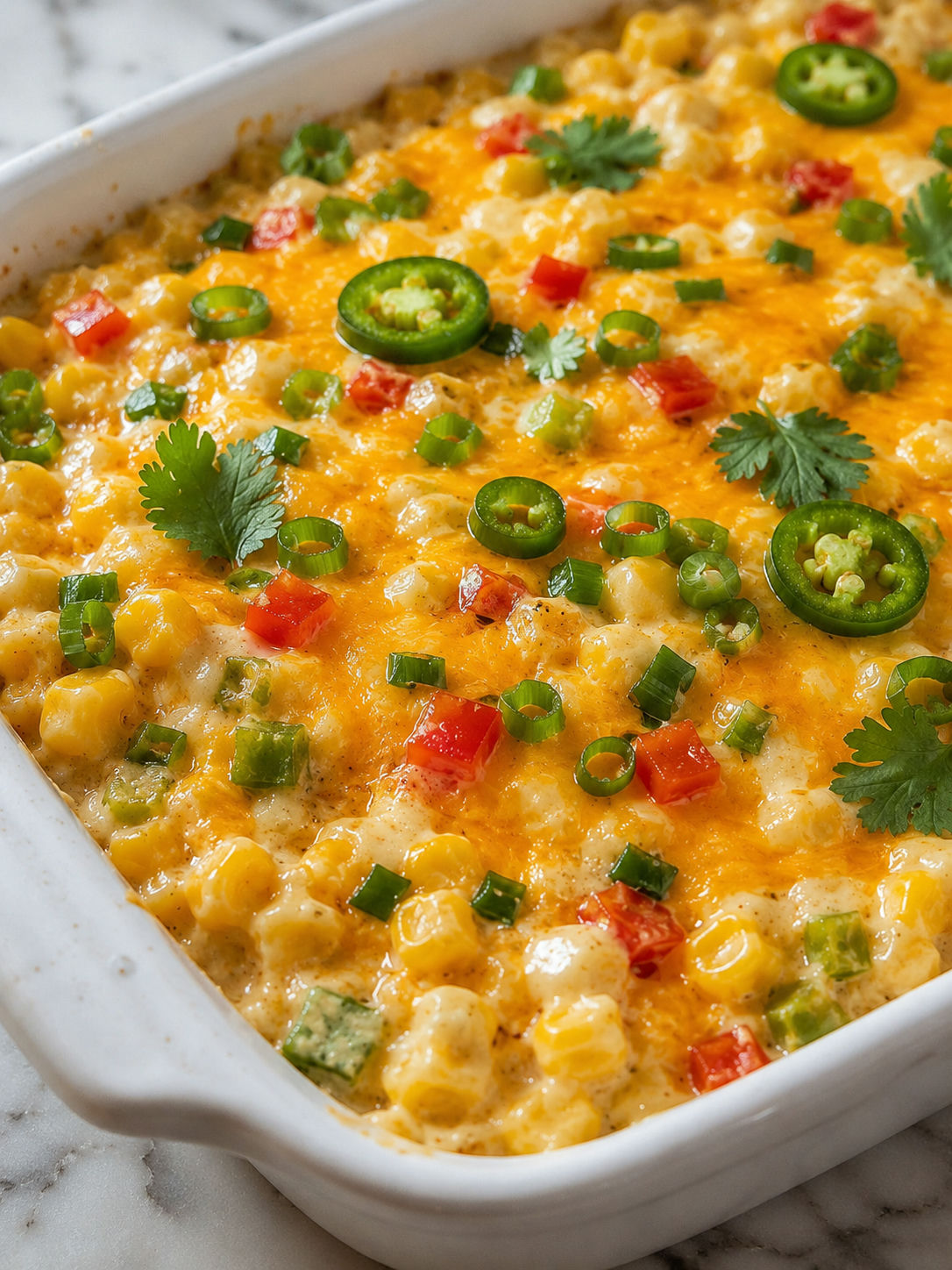 Cheesy Fiesta Corn Casserole, plated and served
