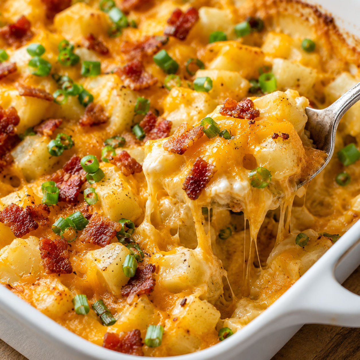 Cheesy Mississippi Mud Potatoes with bacon and green onions