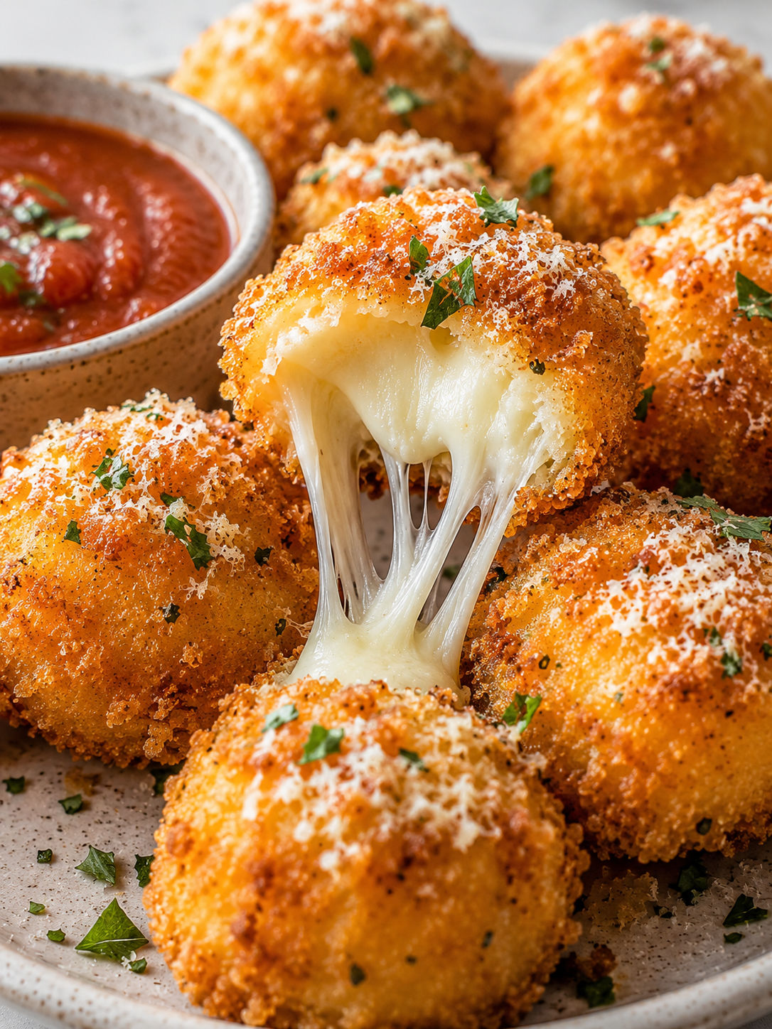Cheesy Parmesan Mozzarella Bites, plated and served