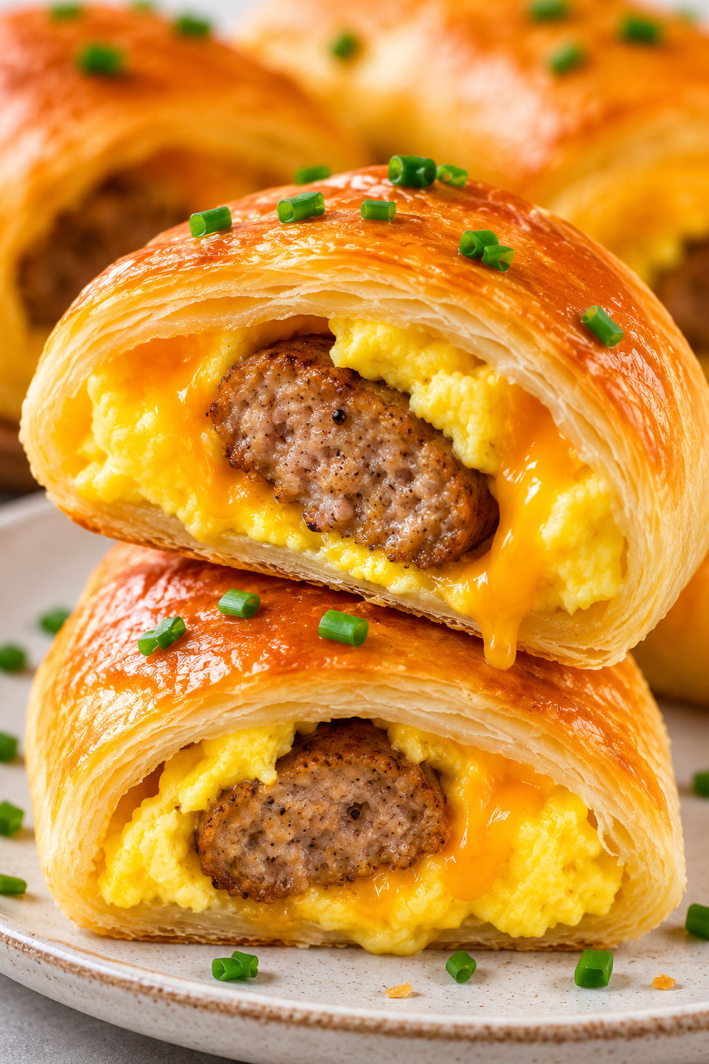 Cheesy Sausage Egg Breakfast Rolls, plated and served
