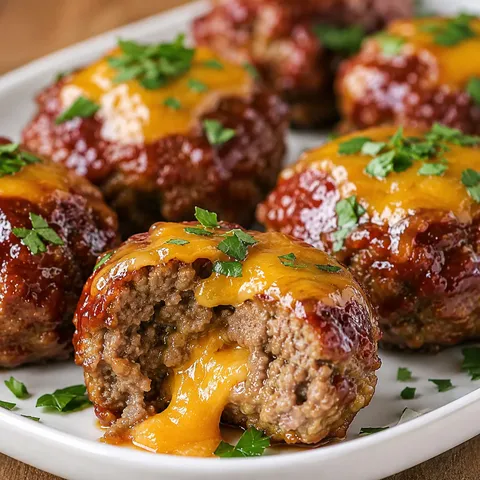 Cheesy stuffed meatloaf bites with melted cheddar and parsley