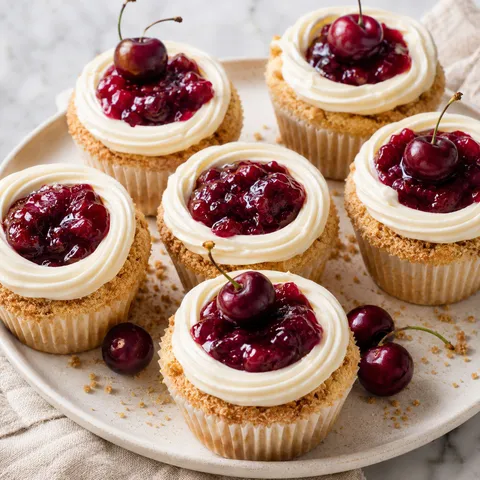 Cherry cheesecake cupcakes with cream cheese frosting and fresh cherry filling