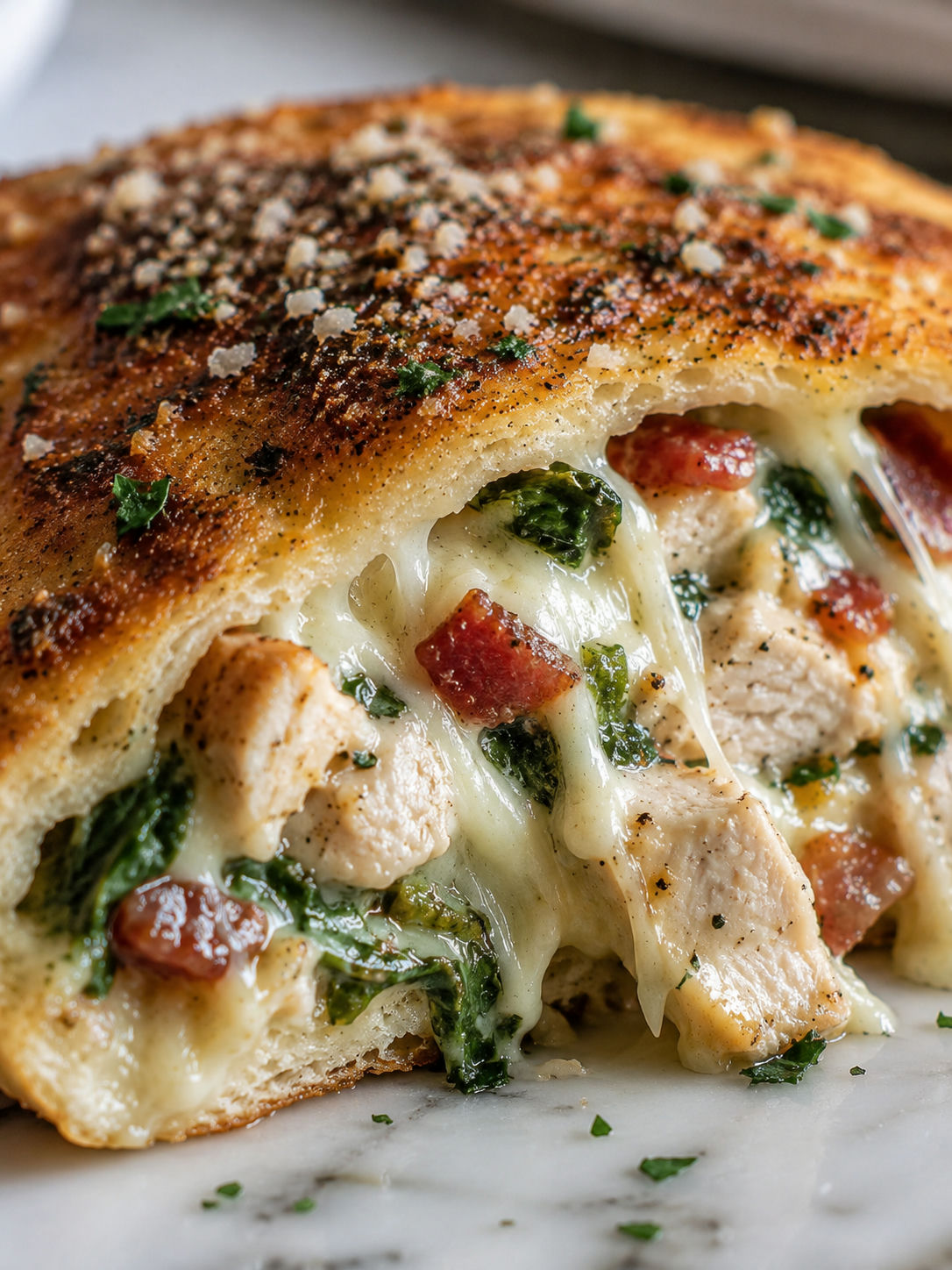 Chicken Bacon Ranch Calzone, plated and served