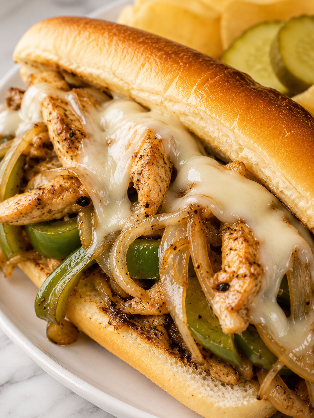 Chicken Cheese Steak Sandwiches, plated and served