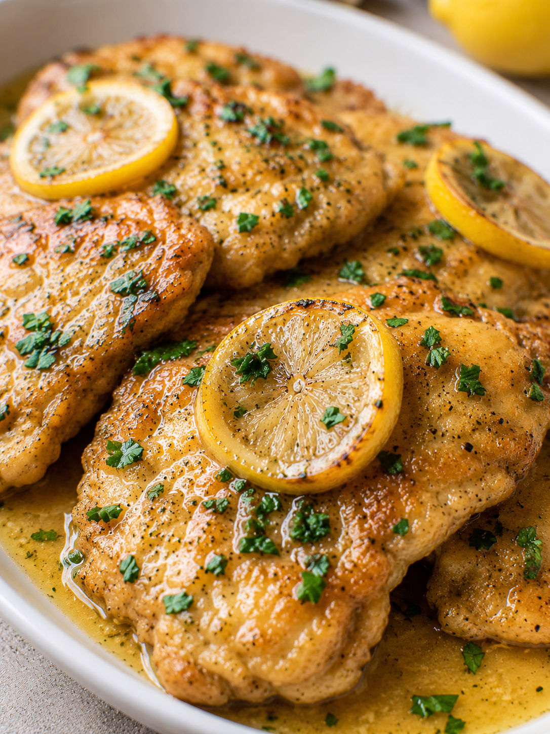Chicken Francese, plated and served