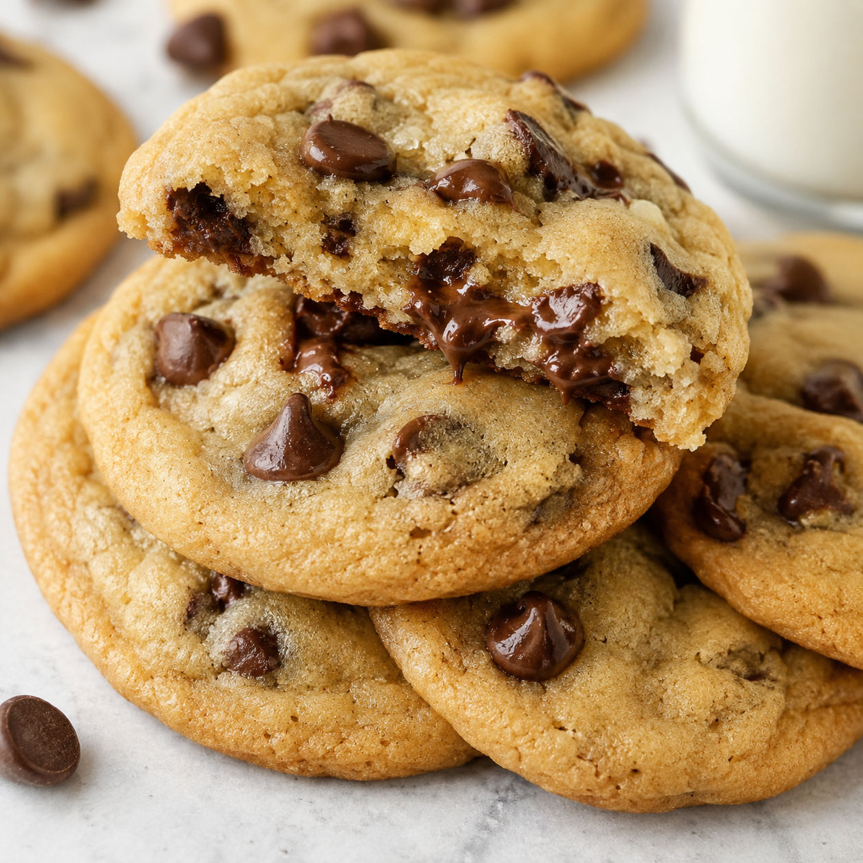 Soft chocolate chip pudding cookies with melted chips and tender centers