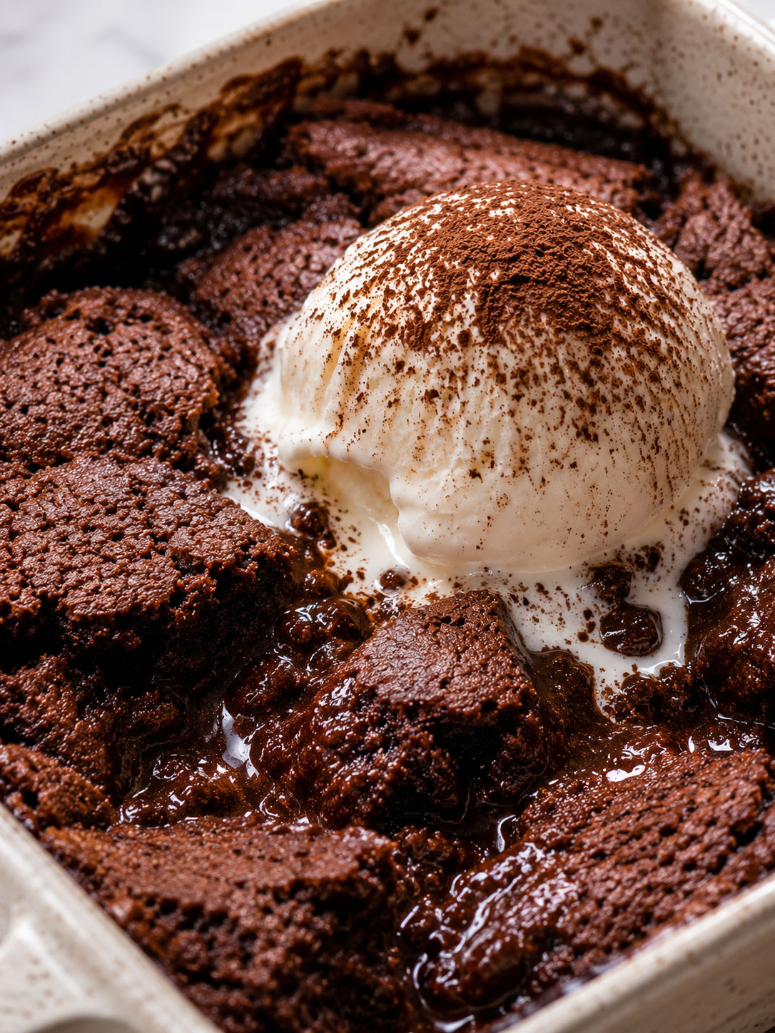 Chocolate Cobbler, plated and served