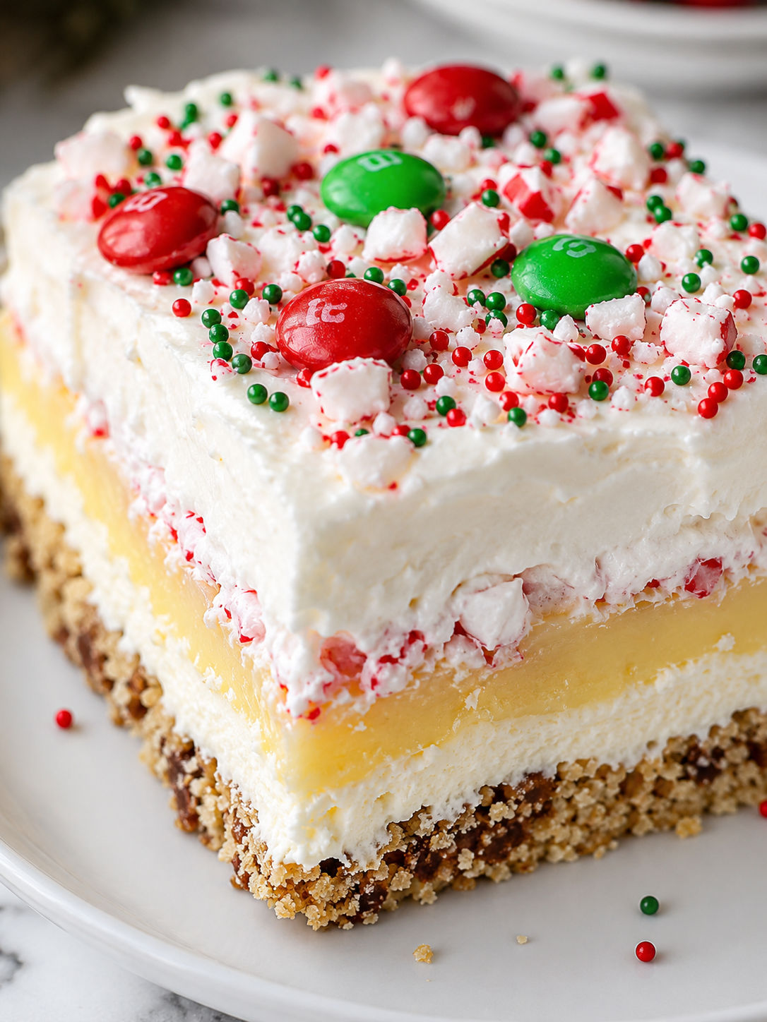 Christmas Cookie Lasagna, plated and served