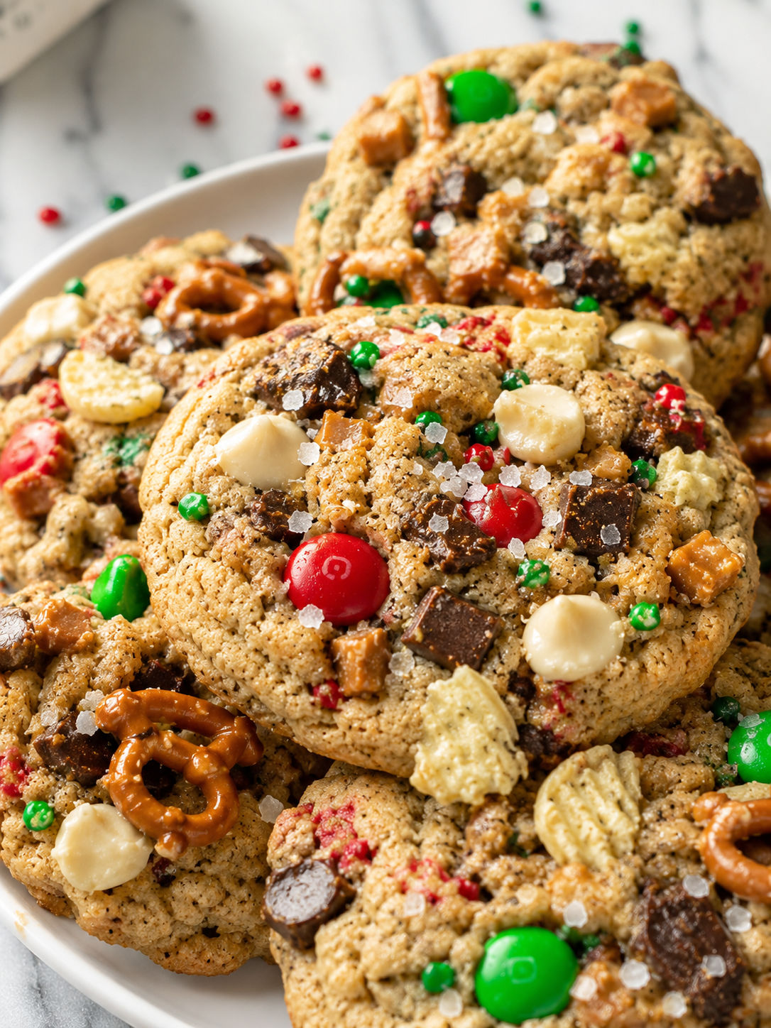 Christmas Kitchen Sink Cookies, plated and served