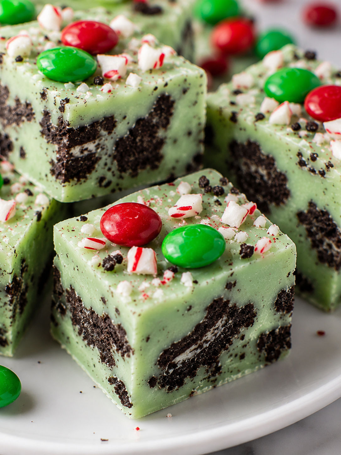 Christmas Mint Oreo Fudge, plated and served