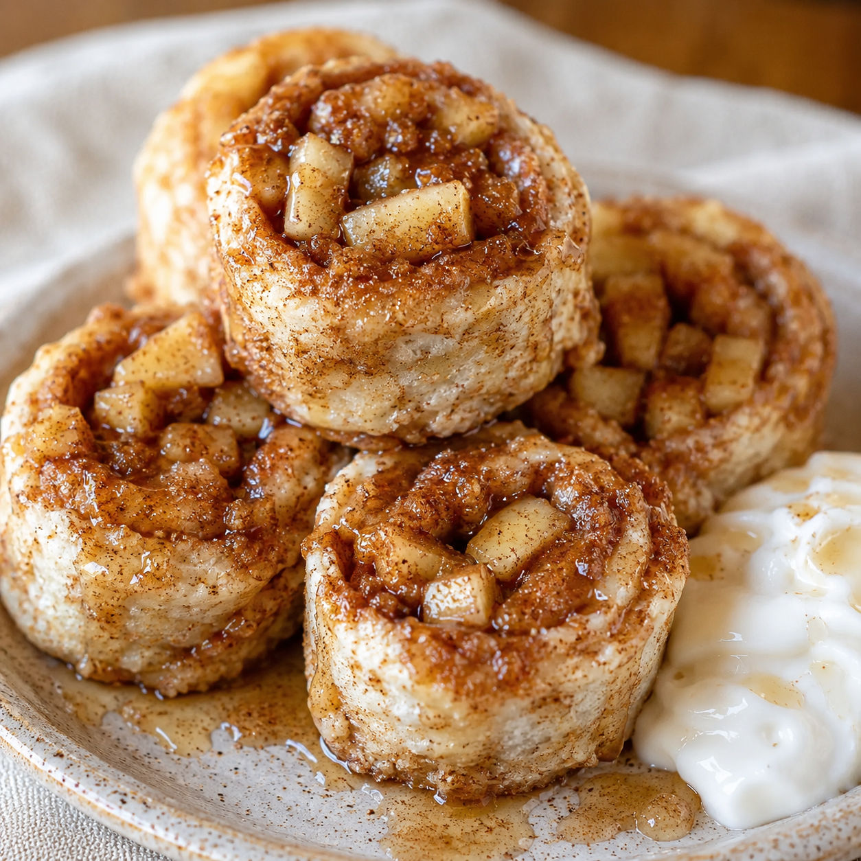Cinnamon apple protein rollups with yogurt and maple drizzle
