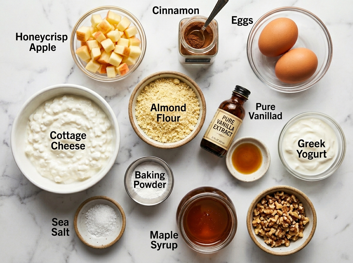 Ingredients for cinnamon apple cottage cheese almond flour rollups