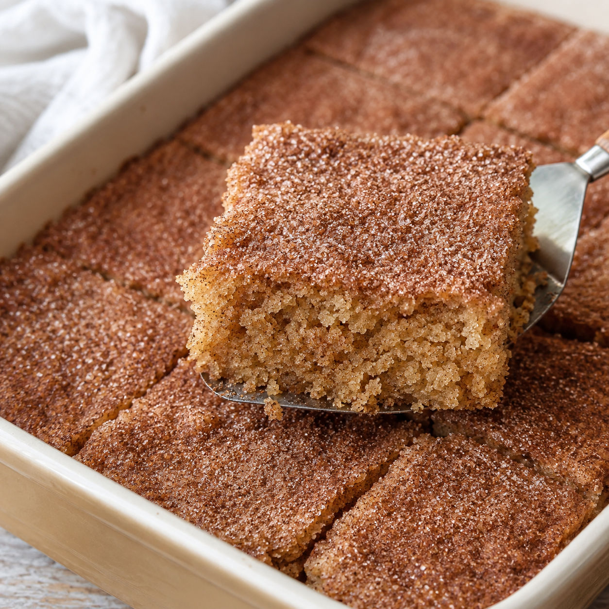 Cinnamon Depression Cake squares with a cinnamon sugar top