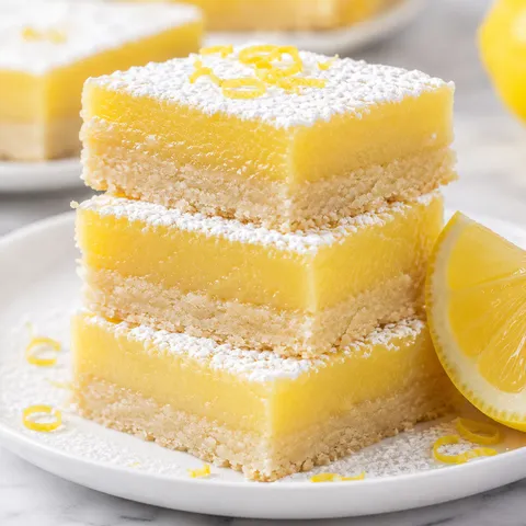 Classic lemon bars with powdered sugar and buttery shortbread crust