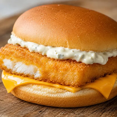 Filet-O-Fish inspired sandwich with fried fish, cheese, and tartar sauce