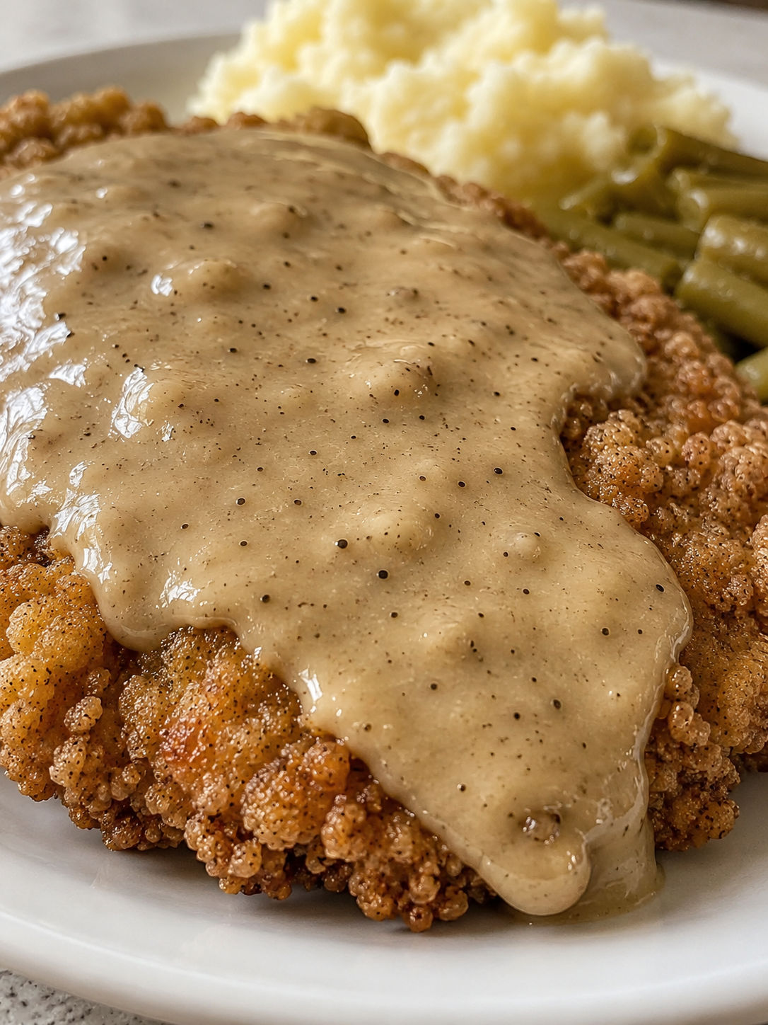 Classic Southern Chicken Fried Steak, plated and served