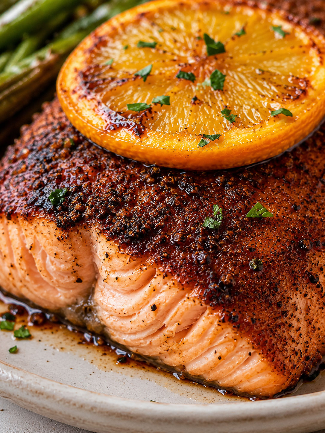 Cocoa Spiced Salmon, plated and served