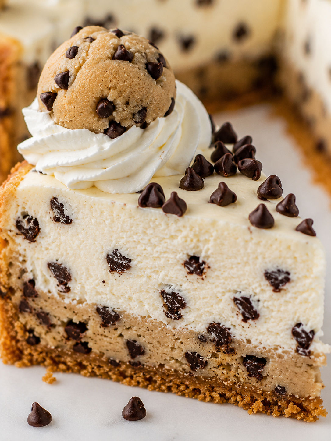 Cookie Dough Cheesecake, plated and served