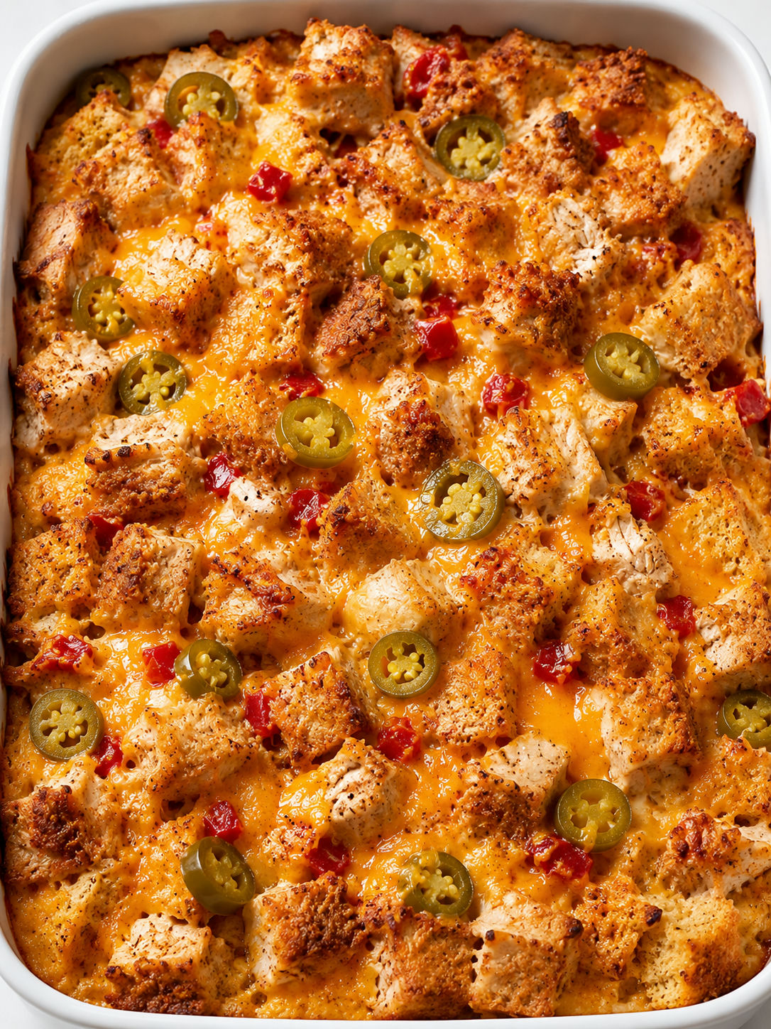 Bubbly honey pepper pimento chicken casserole with crispy topping