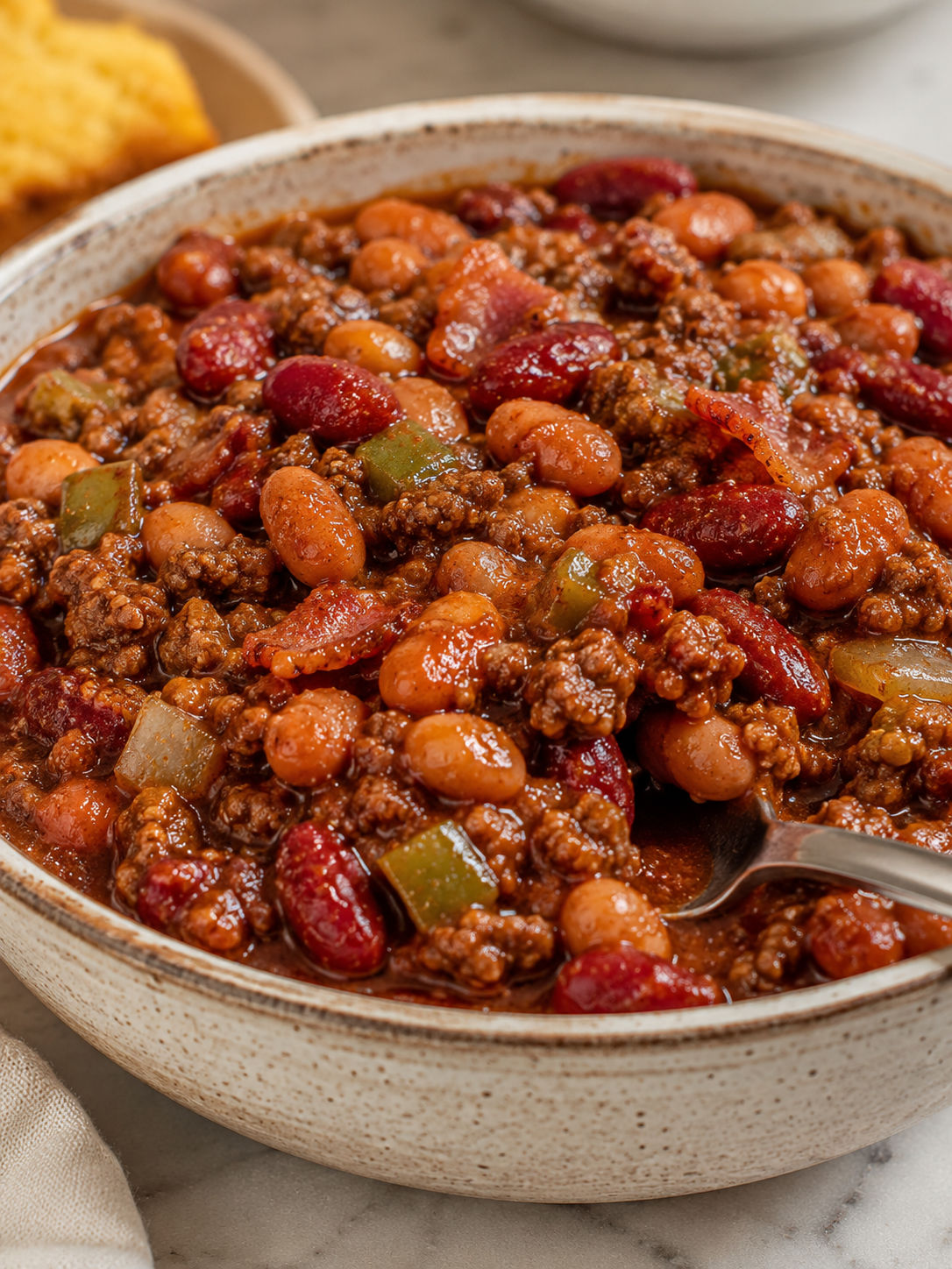 Cowboy Beans, plated and served