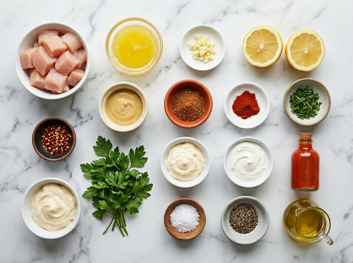 Ingredients for cowboy butter chicken bites and Cajun creamy dip