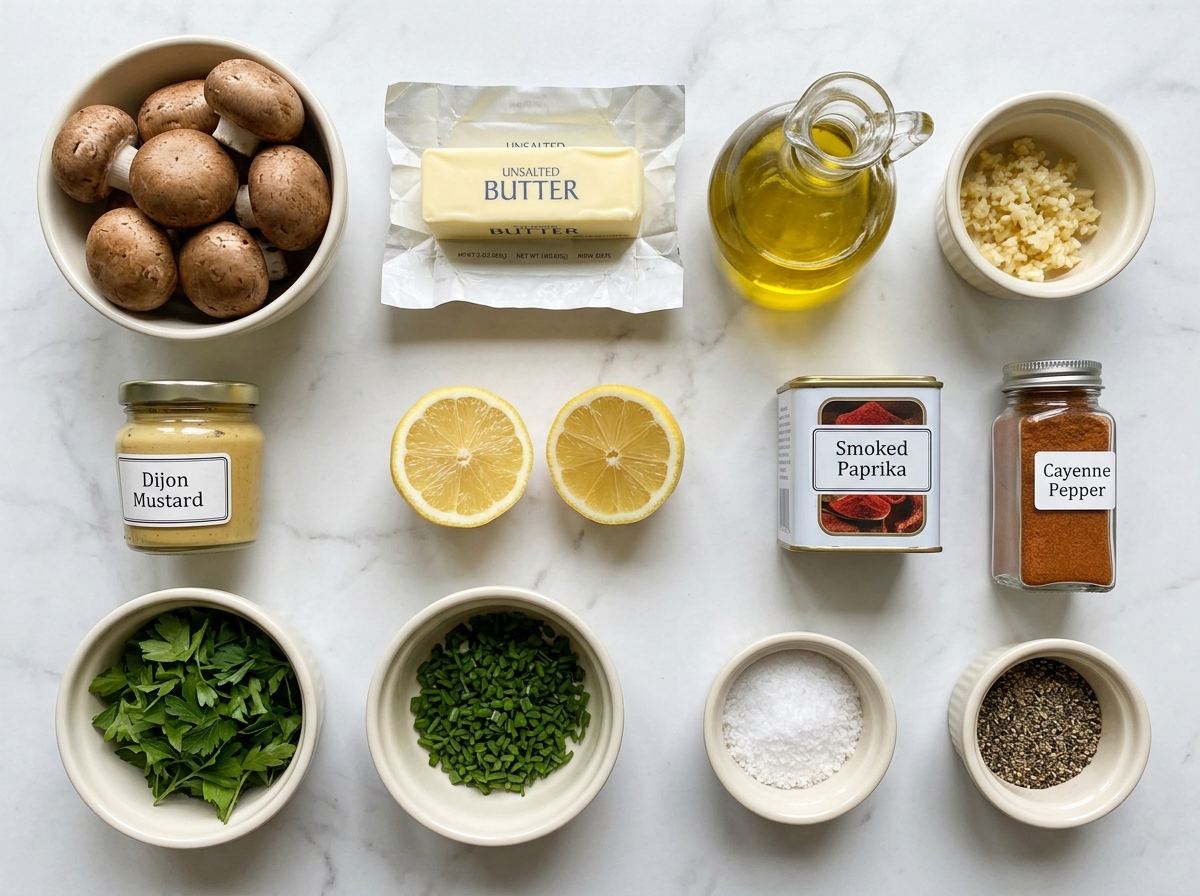 Ingredients for Cowboy Mushrooms with butter, garlic, herbs, and lemon