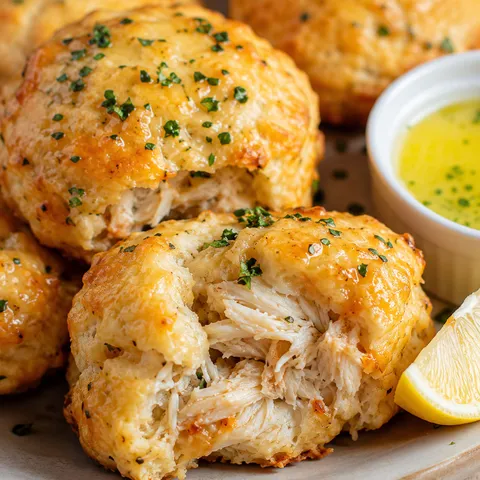Crab stuffed cheddar biscuits brushed with lemon butter and parsley