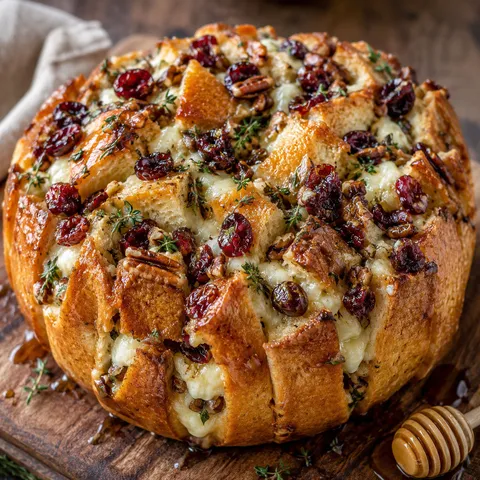 Cranberry goat cheese sourdough pull-apart bread with pecans and thyme