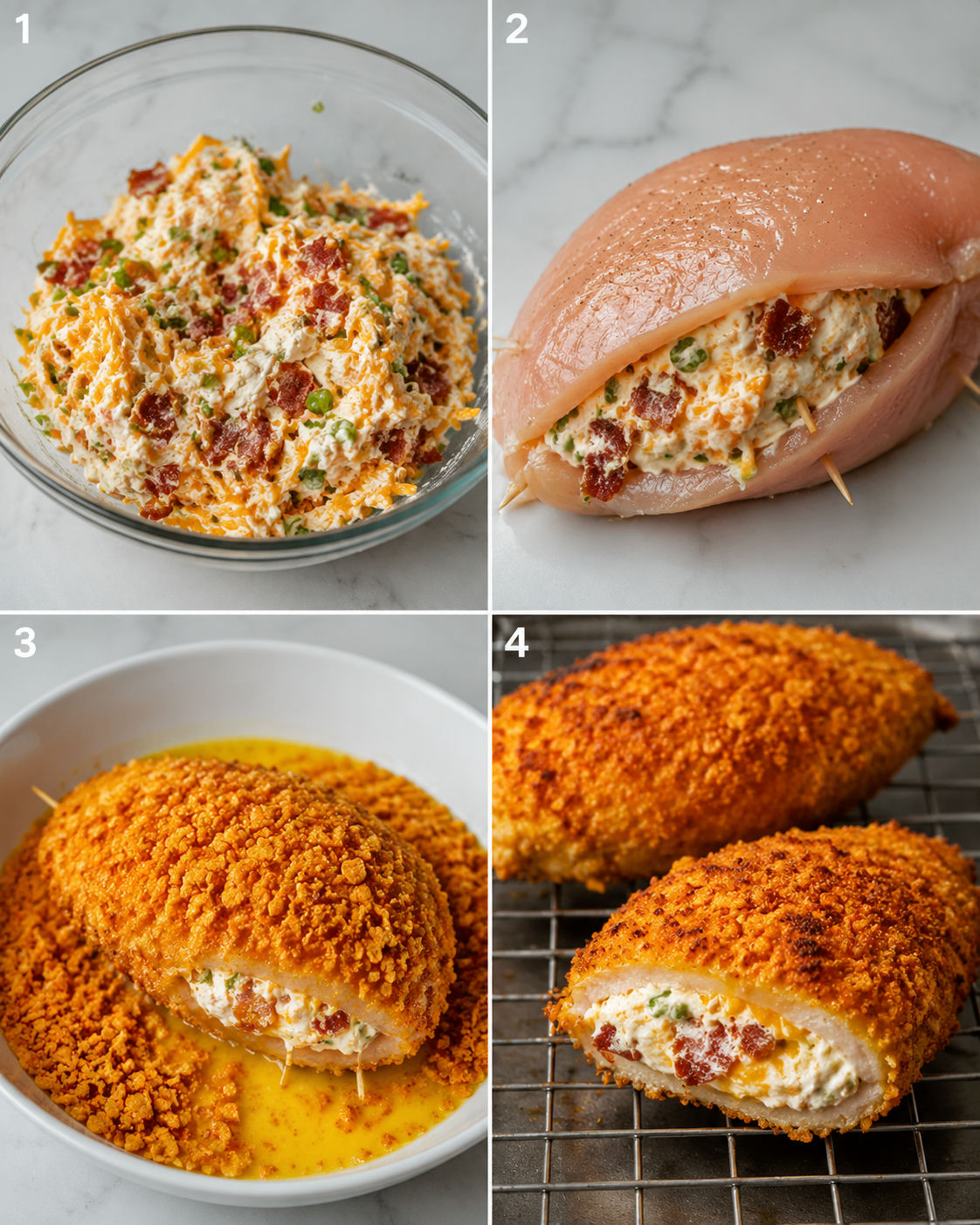 Four steps for making Doritos stuffed chicken from filling to baking