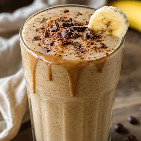 Creamy coffee banana smoothie with almond butter and cinnamon
