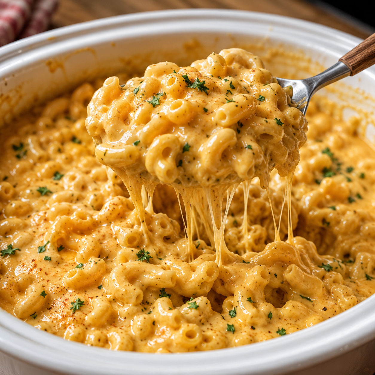 Creamy Crock Pot Mac and Cheese with cheddar sauce and parsley