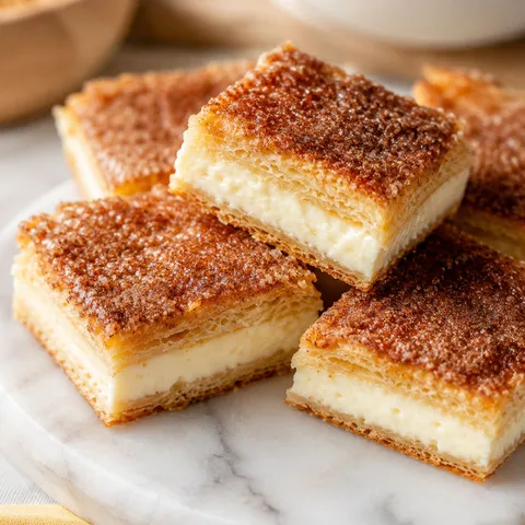 Crescent roll cheesecake bars with cinnamon sugar crust and creamy filling