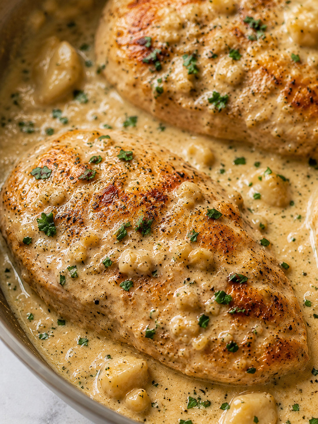 Creamy Garlic Chicken, plated and served