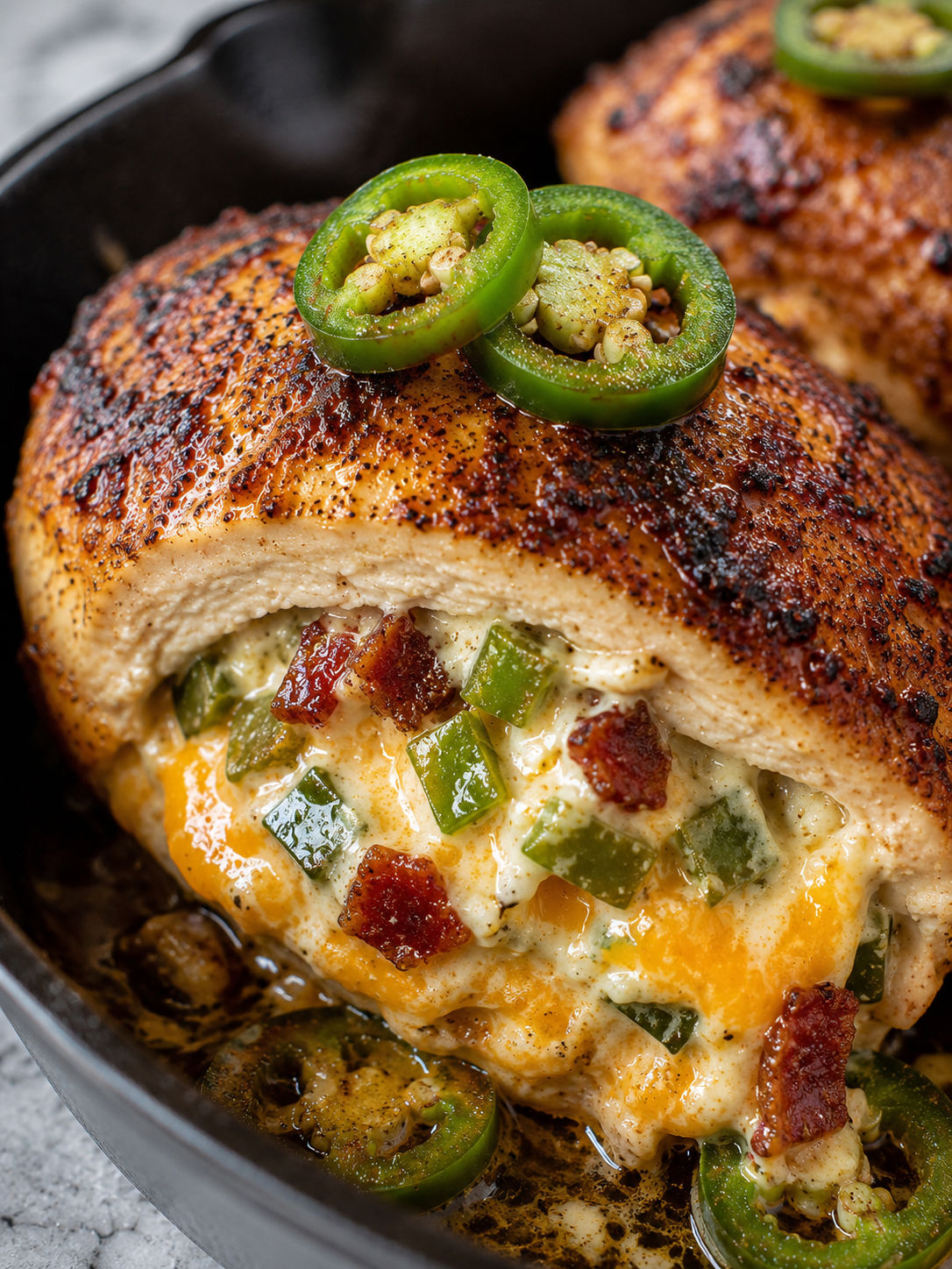 Creamy Jalapeño Popper Stuffed Chicken, plated and served