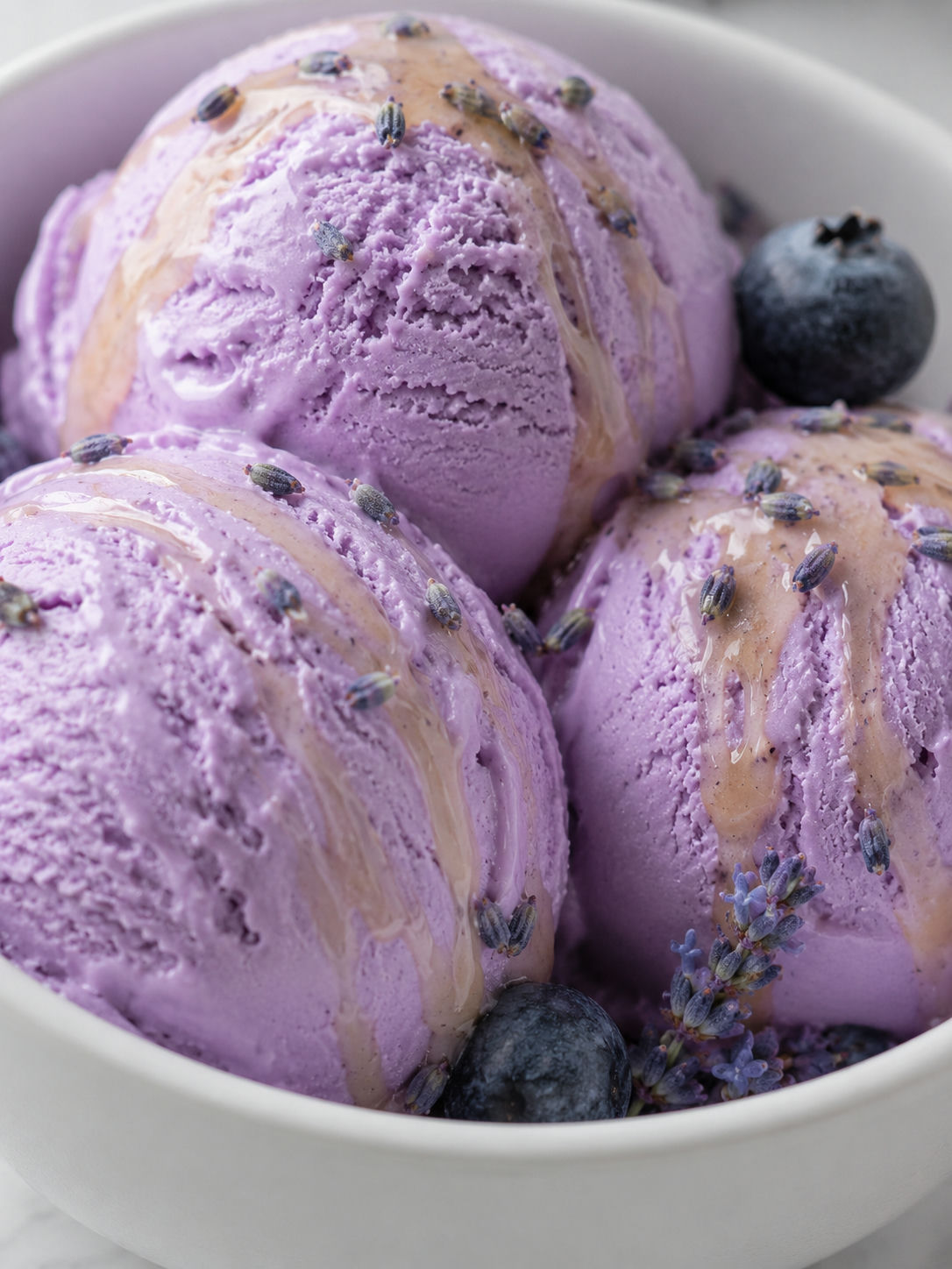 Creamy Lavender Ice Cream, plated and served