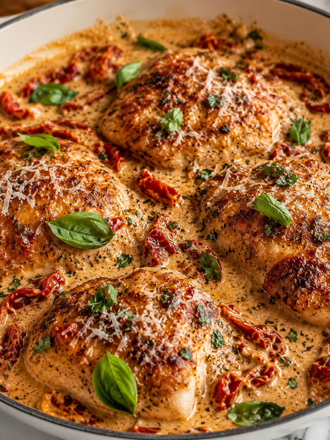 Creamy Marry Me Chicken with Sun-Dried Tomatoes, plated and served