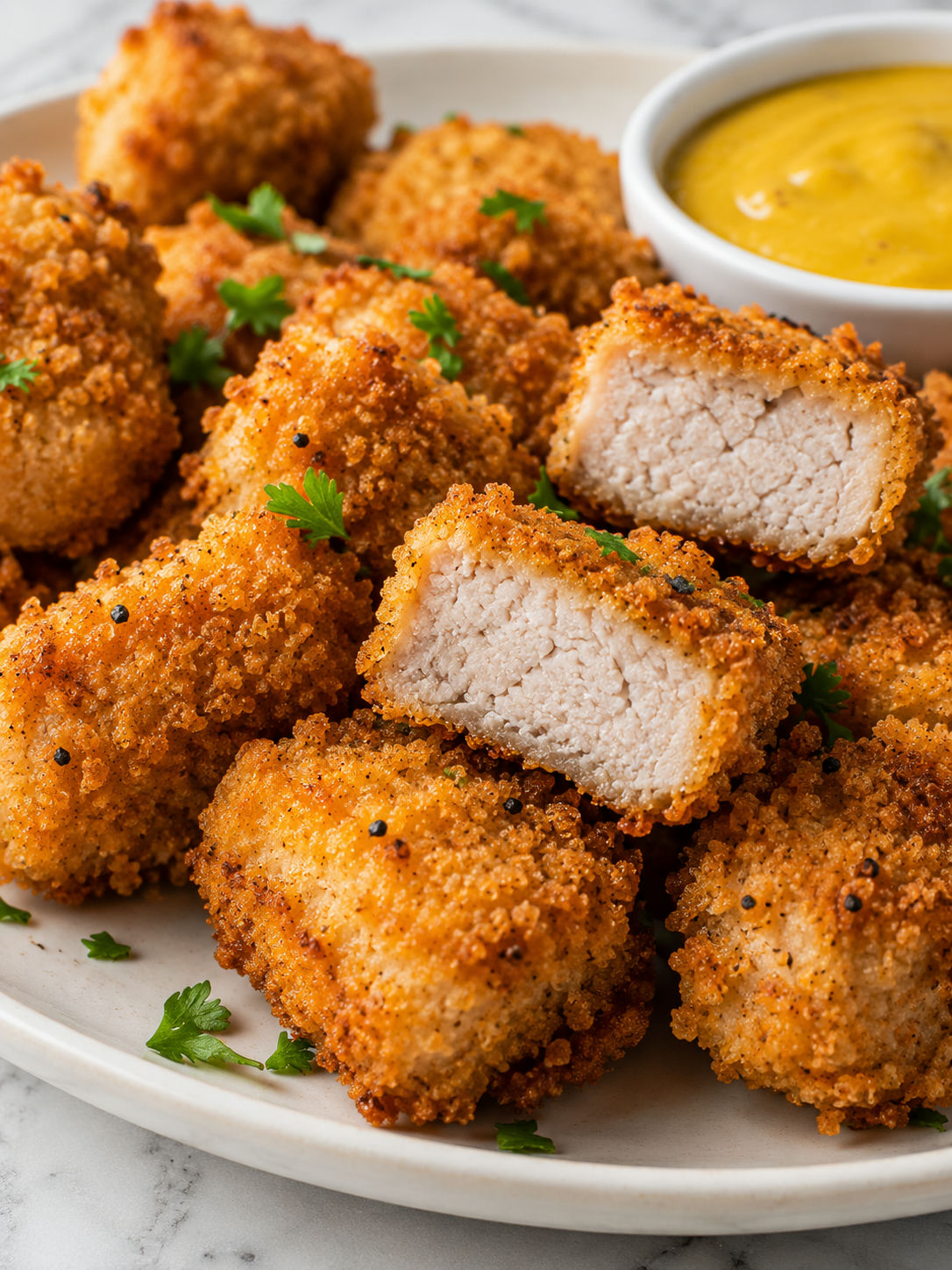 Crispy Air Fryer Pork Chop Bites, plated and served