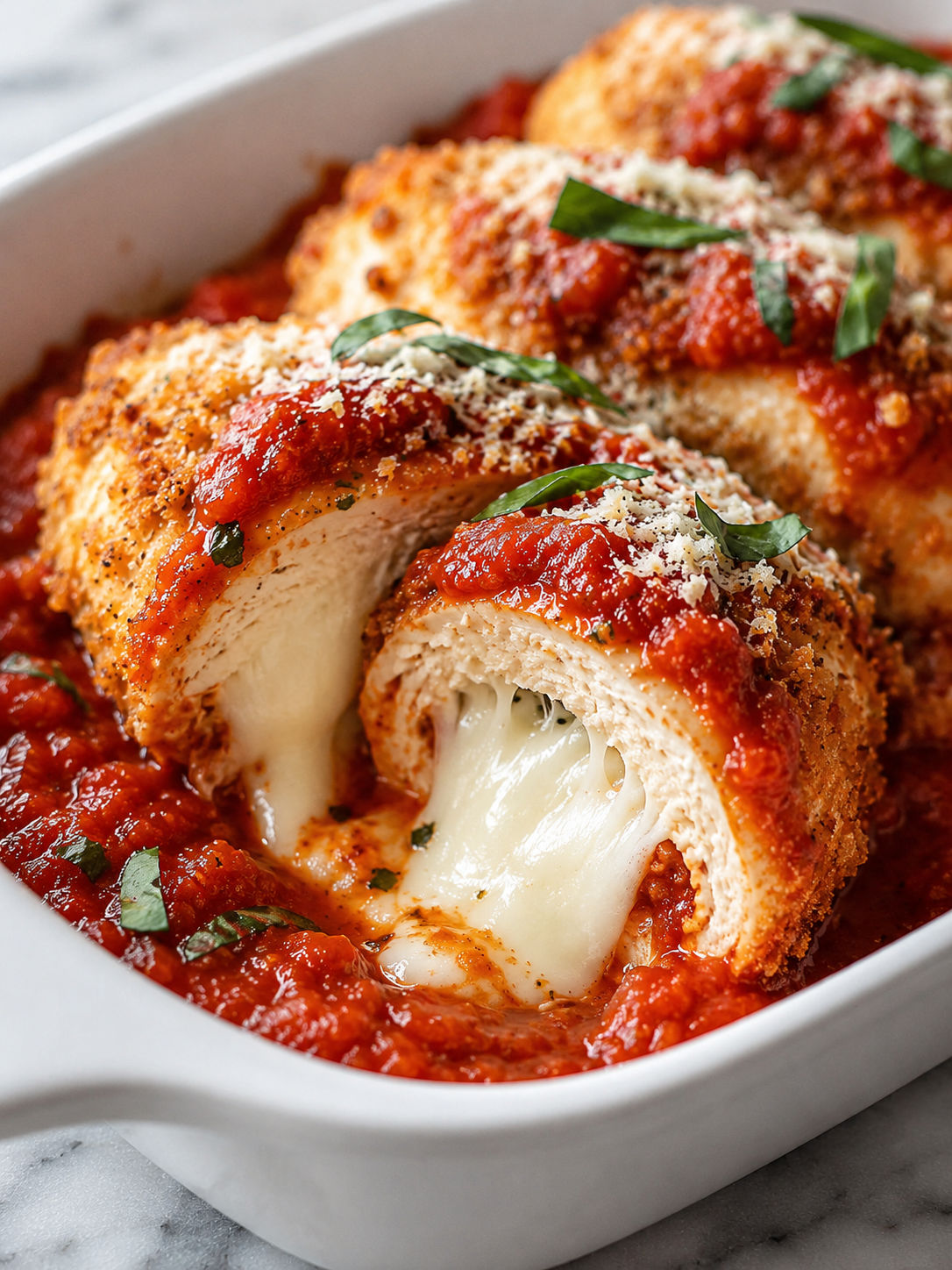 Crispy Chicken Parmesan Rolls, plated and served
