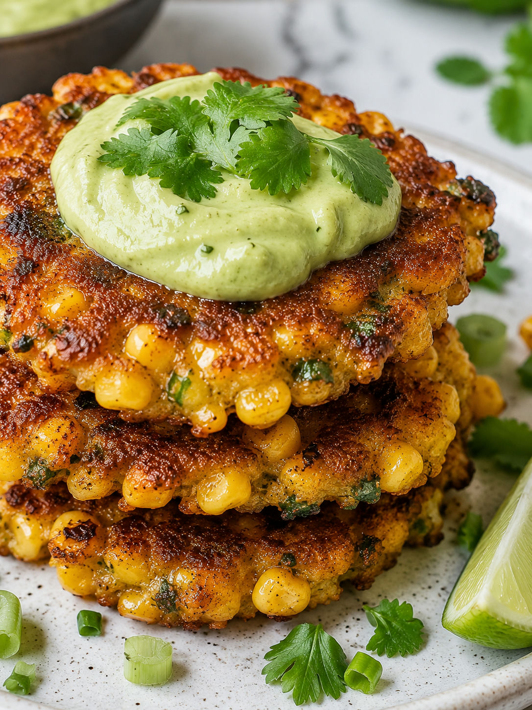 Crispy Corn Fritters, plated and served