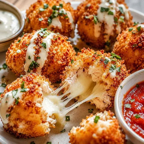 Crispy mozzarella-stuffed chicken bombs with ranch and parsley