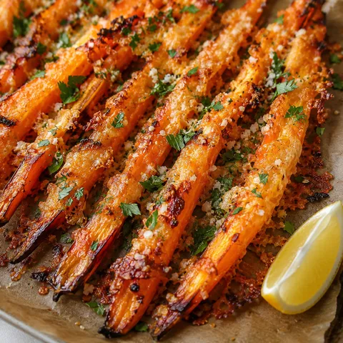 Crispy Parmesan carrots with parsley and golden cheese crust