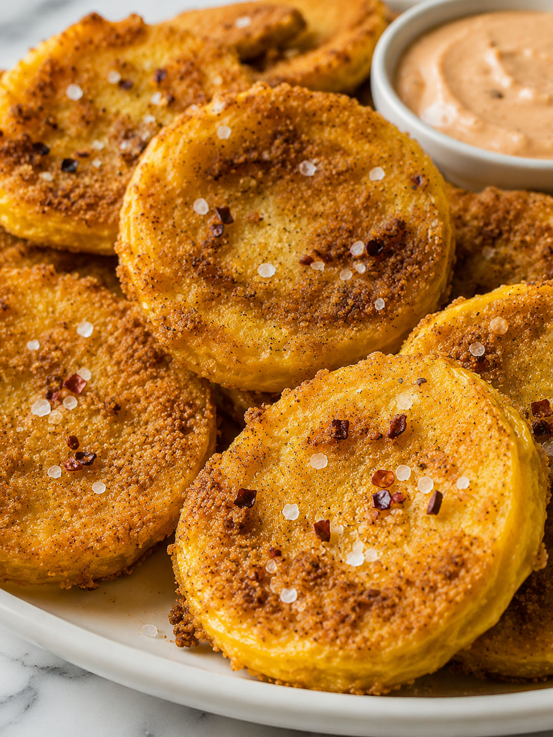 Crispy Southern Fried Squash, plated and served